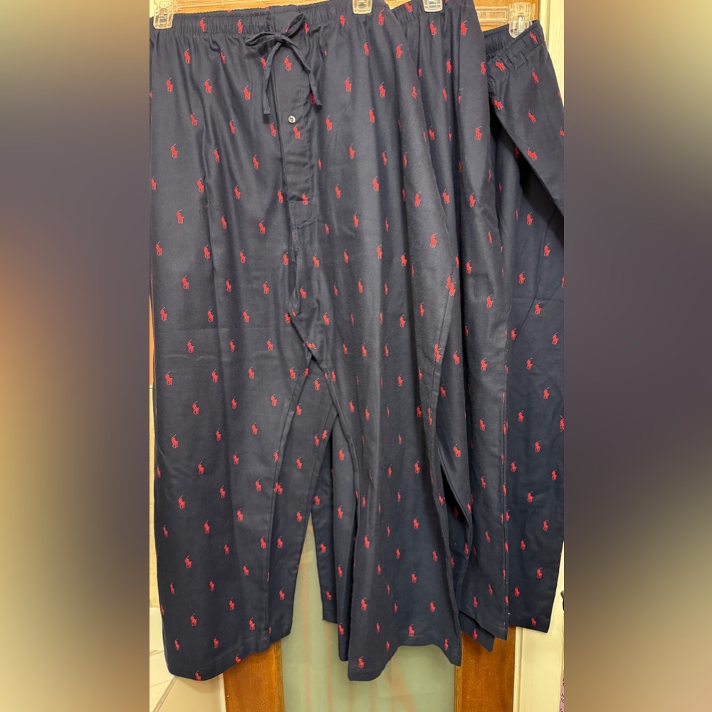 Polo Ralph Lauren Men Navy Pony Logo 3XL LOT Of 3 Sleepwear Flannel Lounge Pant